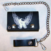Wholesale Leather Eagle Wings Up Trifold  Wallets With Chain